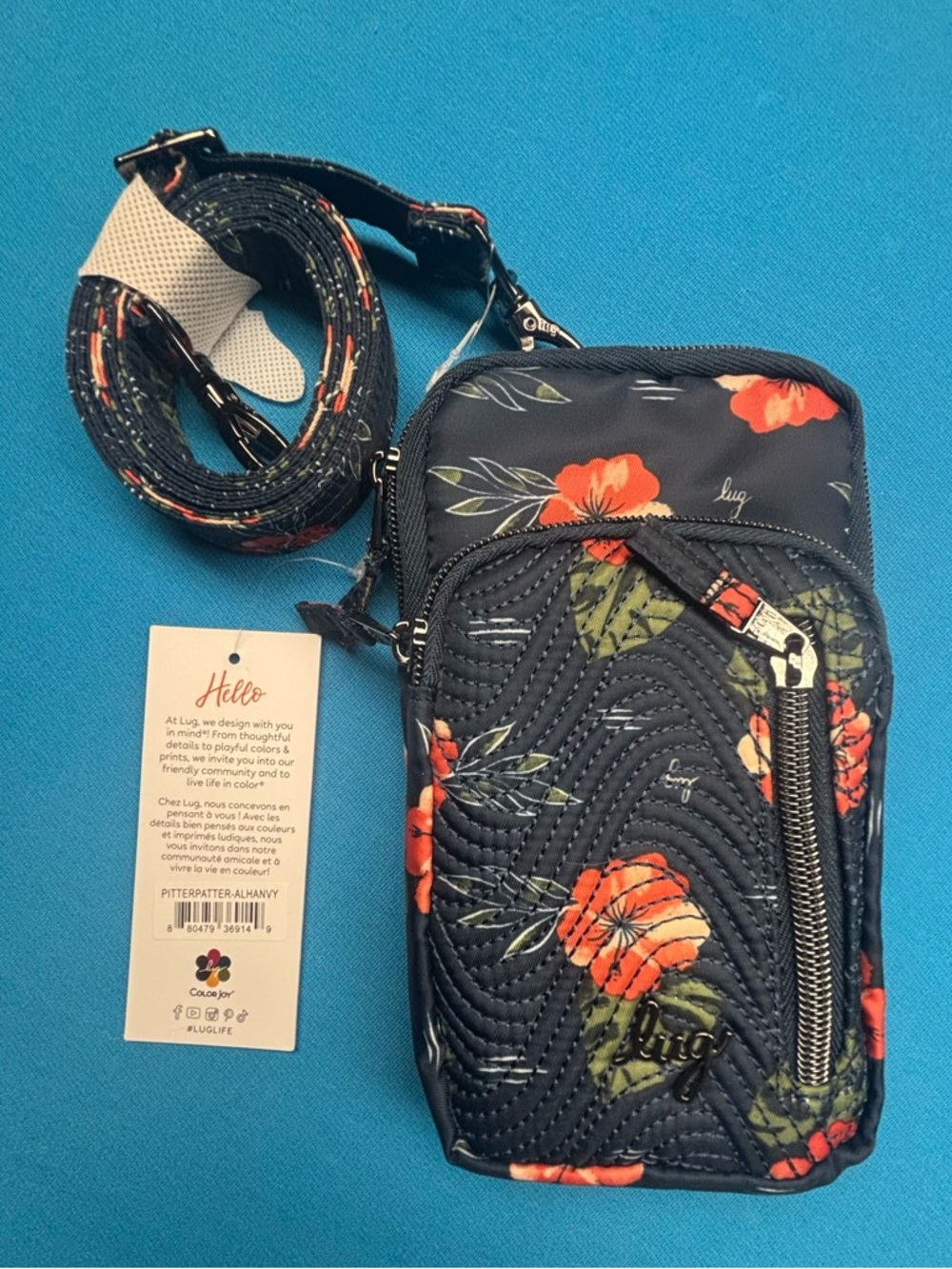NWT Lug PITTER PATTER in ALOHA NAVY Orange Green Floral Quilted Crossbody Bag
